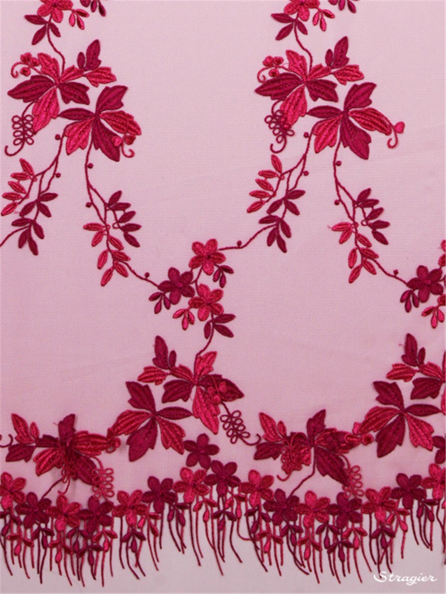 Tulle Sheer with 3D Appliquées - Carolina - Fuchsia - 138 cm