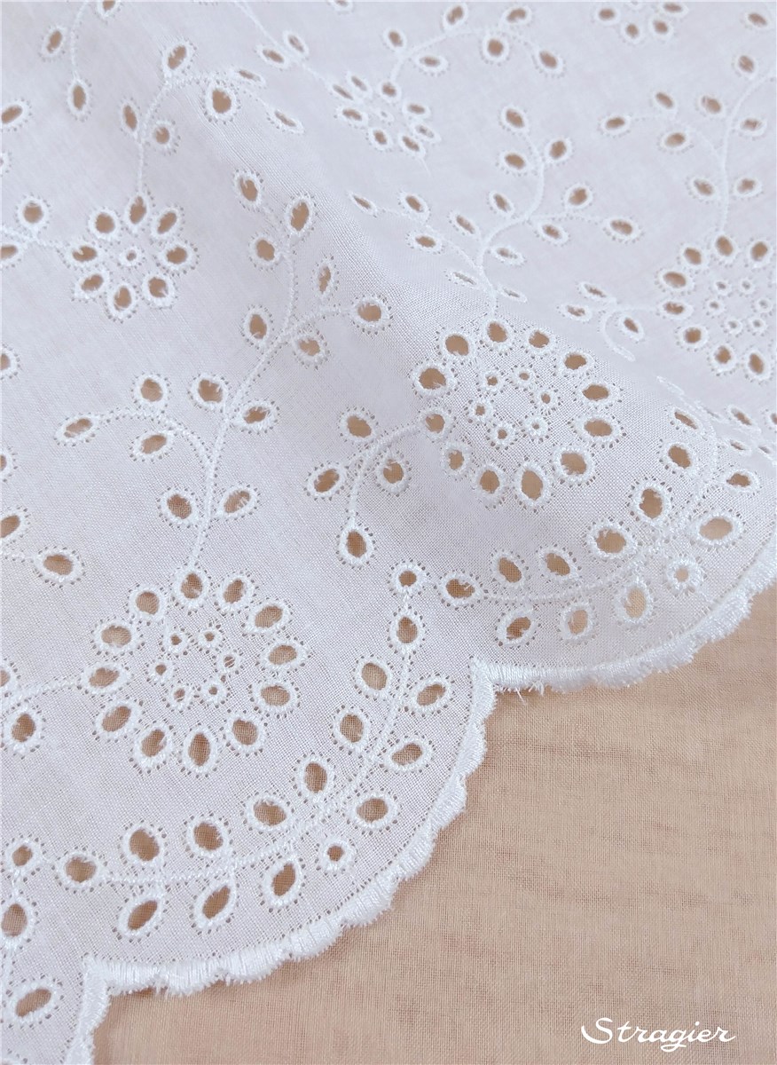 Broderie Anglaise en Volant - Lisaline - Blanc Optique Stragier - 73 cm