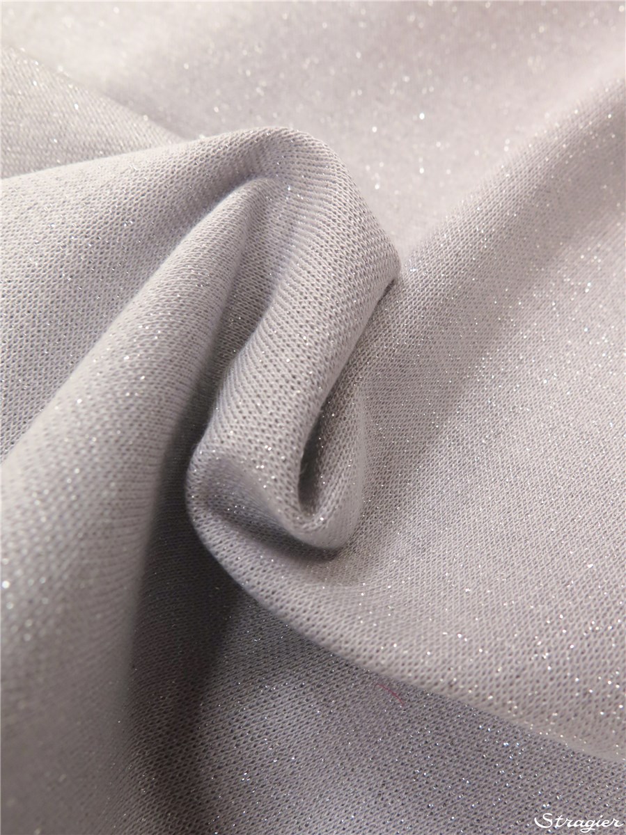 Cotton Knitted Fabric - stretch - Lurex - Plain - Gris Perle