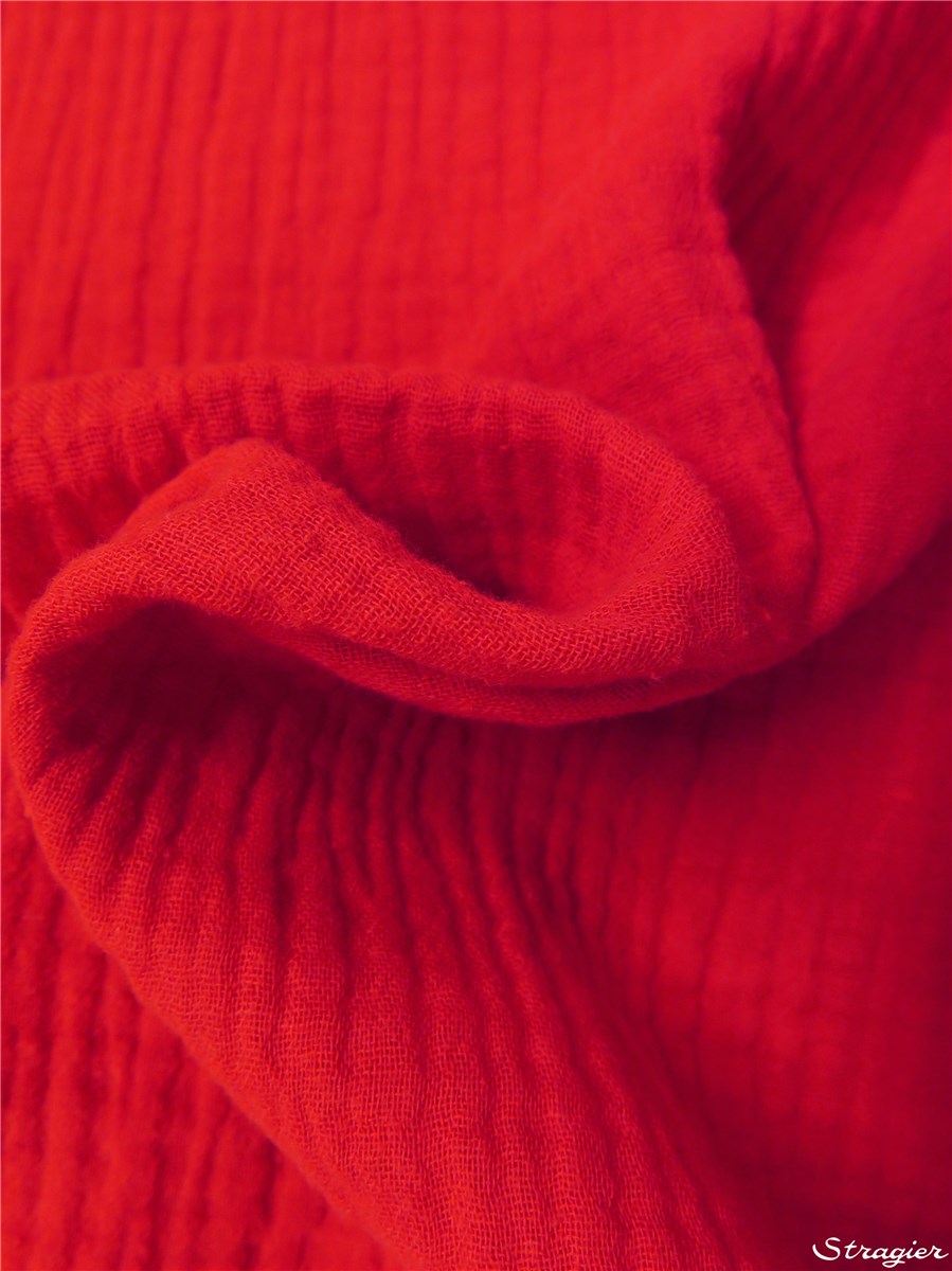 Double Gaze de Coton - uni - Rouge
