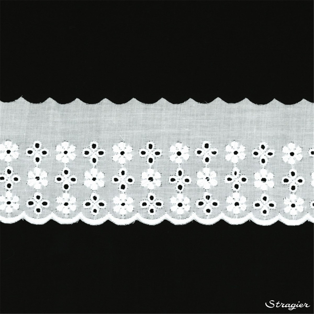 Cotton Eyelet Lace Trim - Plumeria - Blanc - 55mm -40 mm