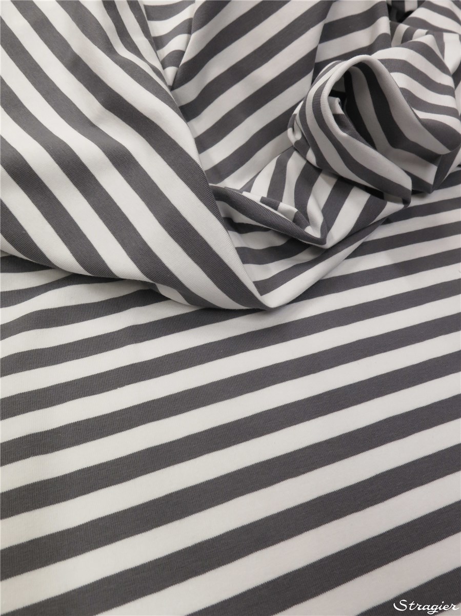Cotton Jersey - stretch -200gr/sqm - Rayures 10mm - Gris Acier