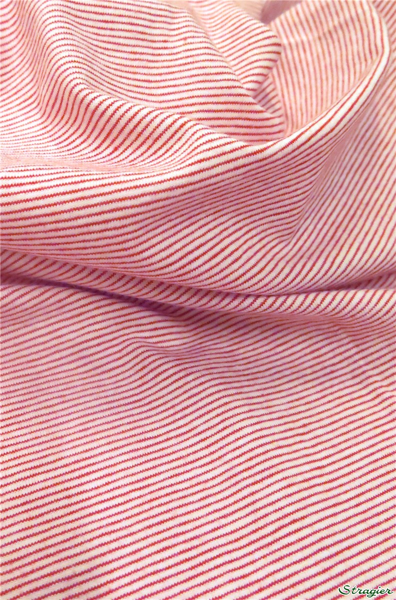 Cotton Knitted Fabric - stretch -200gr/sqm - Micro-Rayures - Rouge et Blanc