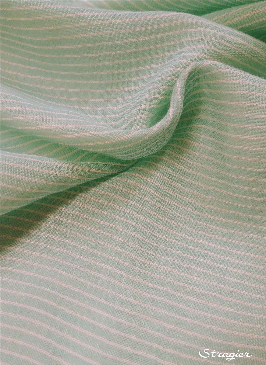 Double Gaze de Coton - Micro Rayures - Menthe
