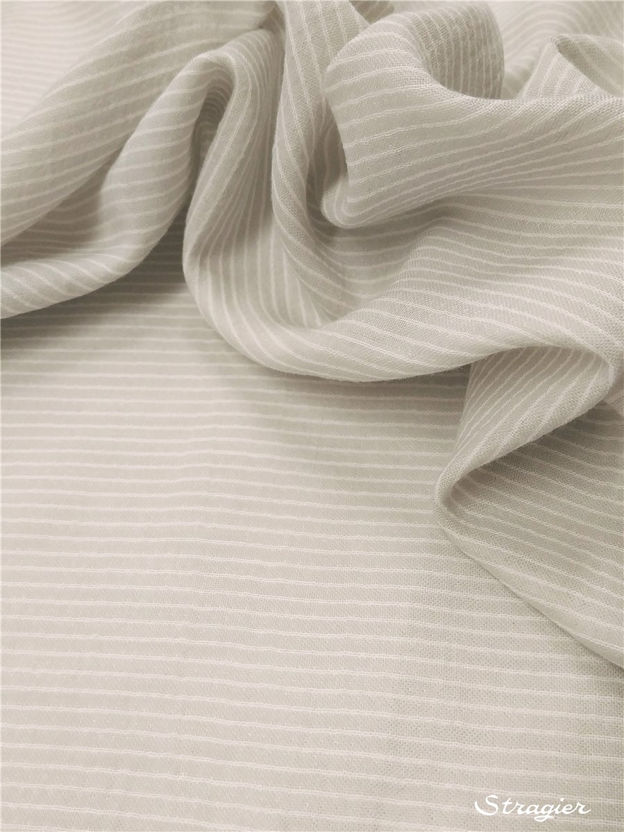 Double Gaze de Coton - Micro Rayures - Gris Perle