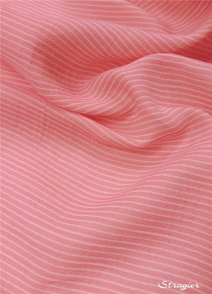 Double Gaze de Coton - Micro Rayures - Rose Sorbet 