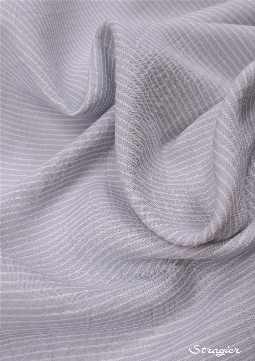 Double Gaze de Coton - Micro Rayures - Azur