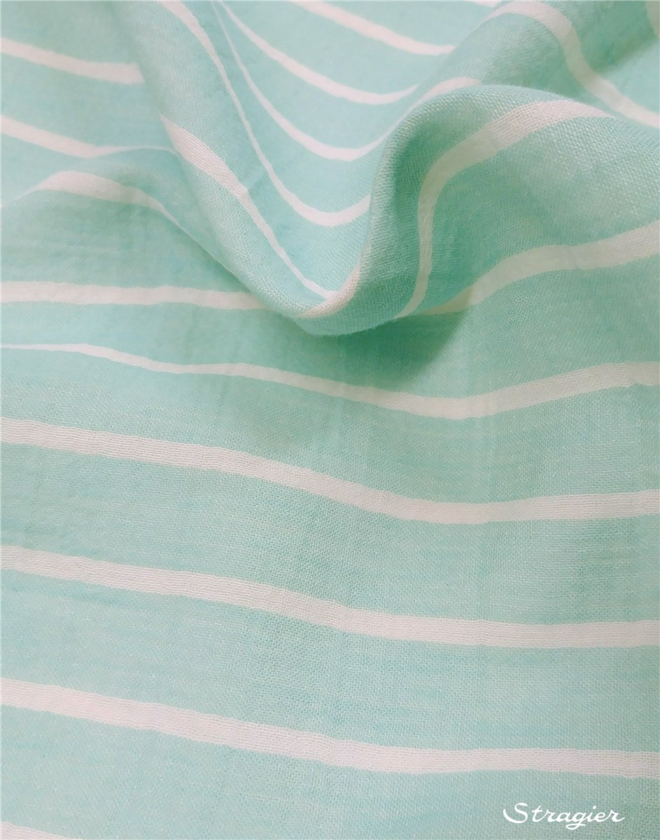 Double Gaze de Coton - Rayures 20mm-5mm - Menthe