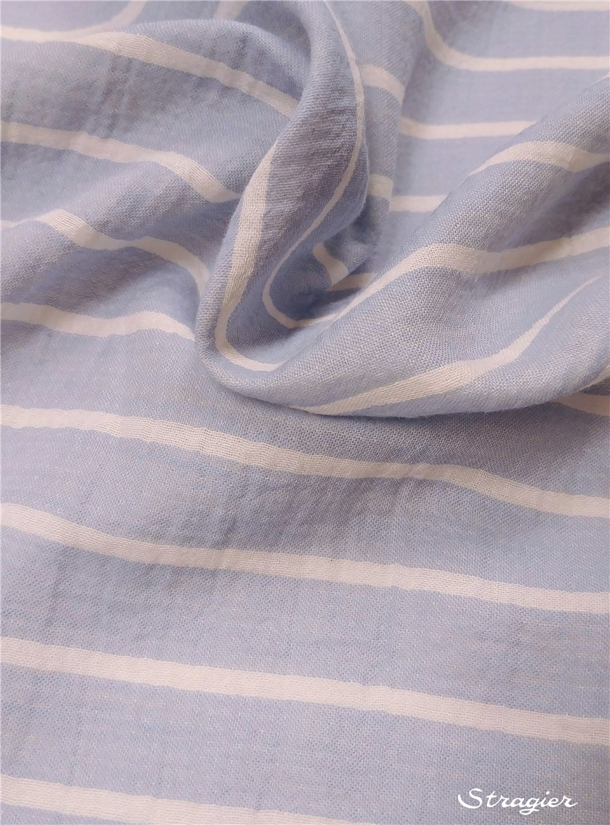 Double Gaze de Coton - Rayures 20mm-5mm - Azur 
