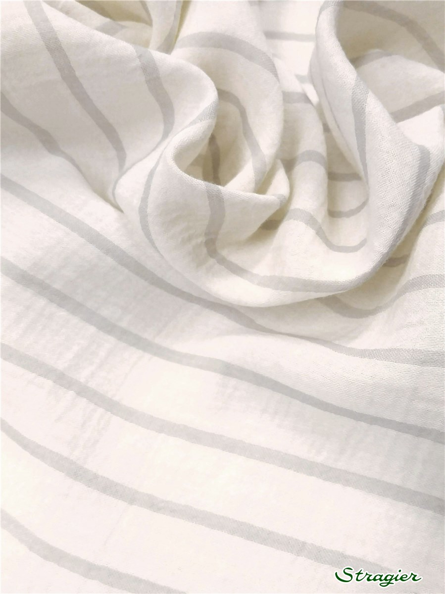 Double Cotton Gauze - Rayures 5mm-20mm - Gris Perle