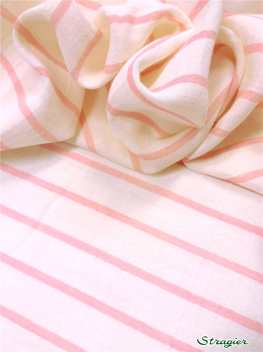 Double Cotton Gauze - Rayures 5mm-20mm - Rose Sorbet