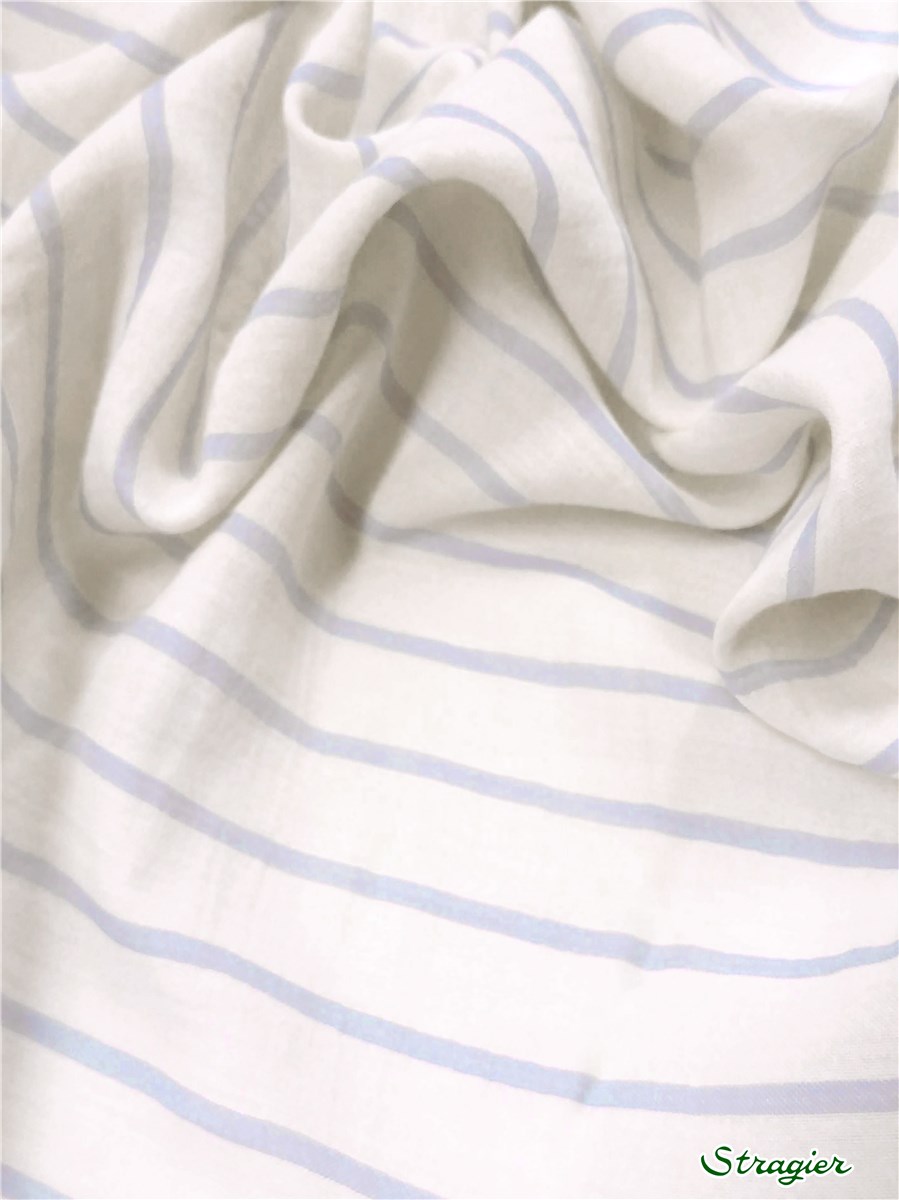 Double Gaze de Coton - Rayures 5mm-20mm - Azur
