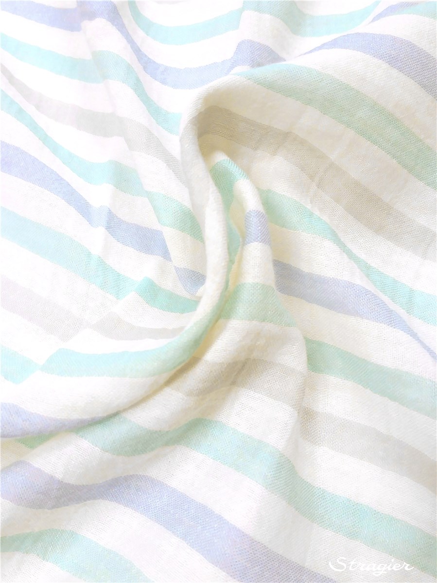 Double Gaze de Coton - Rayures 10mm - Turquoise