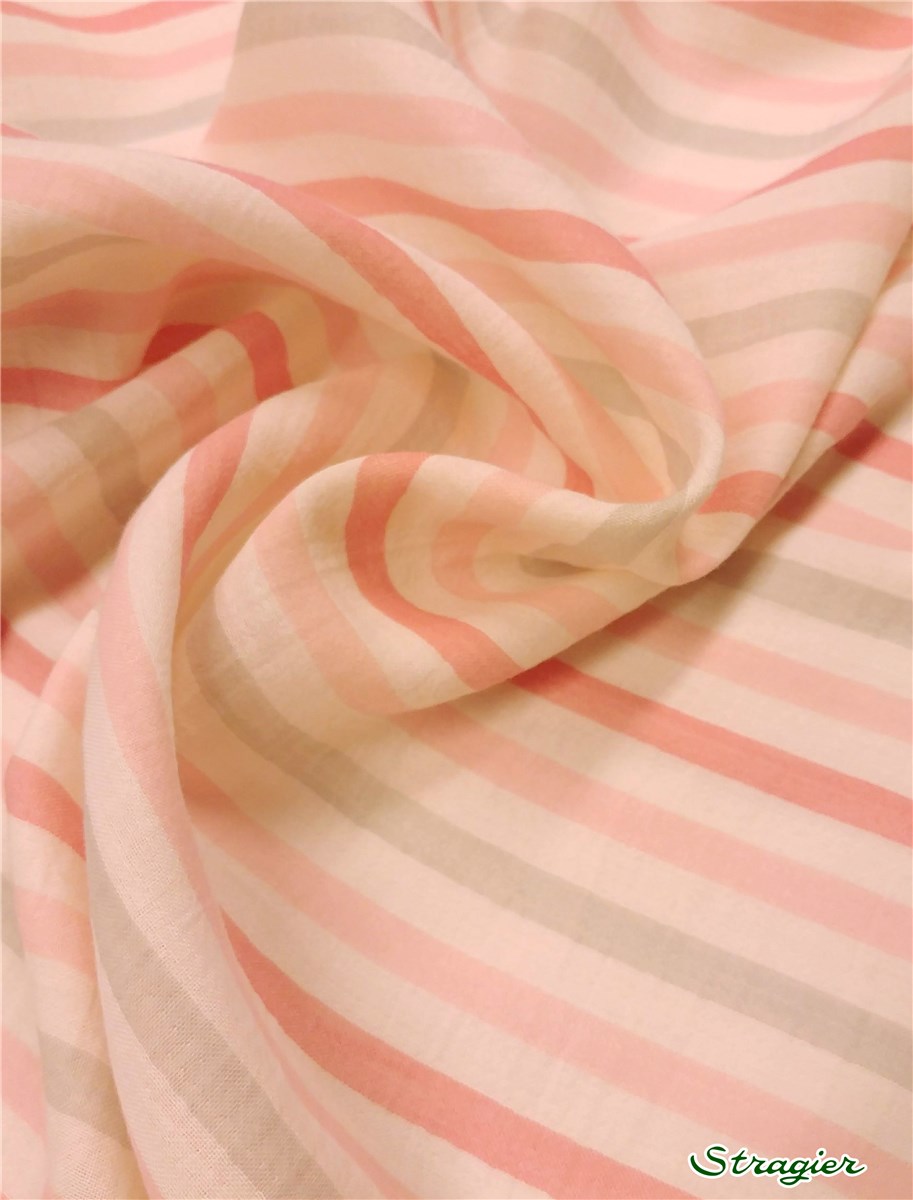 Double Gaze de Coton - Rayures 10mm - Rosée 