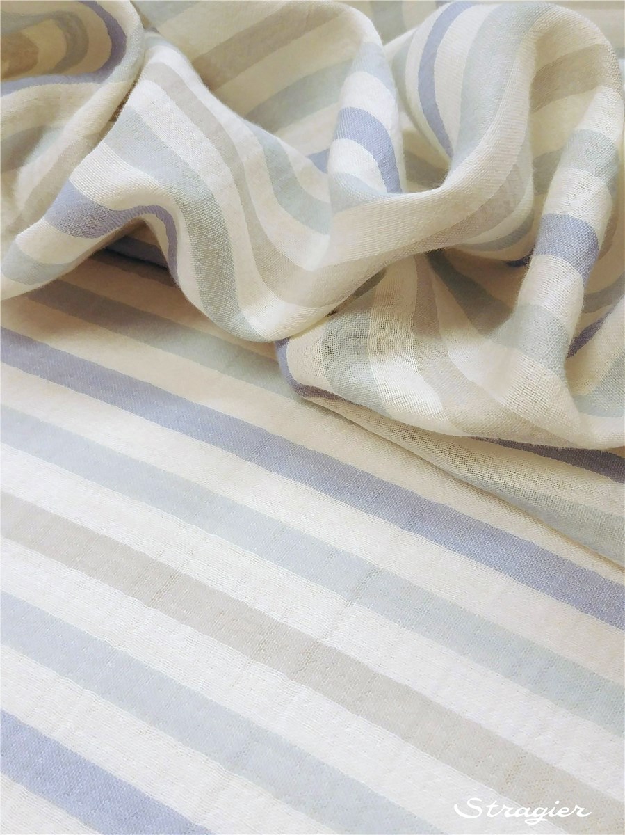 Double Cotton Gauze - Rayures 10mm - Ciel