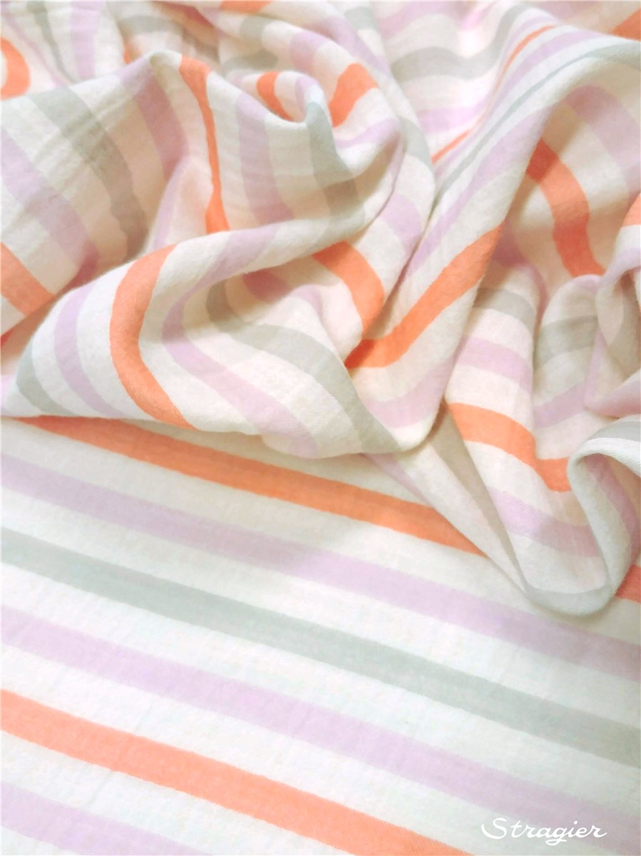 Double Cotton Gauze - Rayures 10mm - Parme