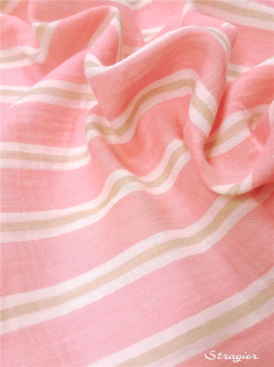 Double Gaze de Coton - Rayures 23mm - Sorbet-Galet