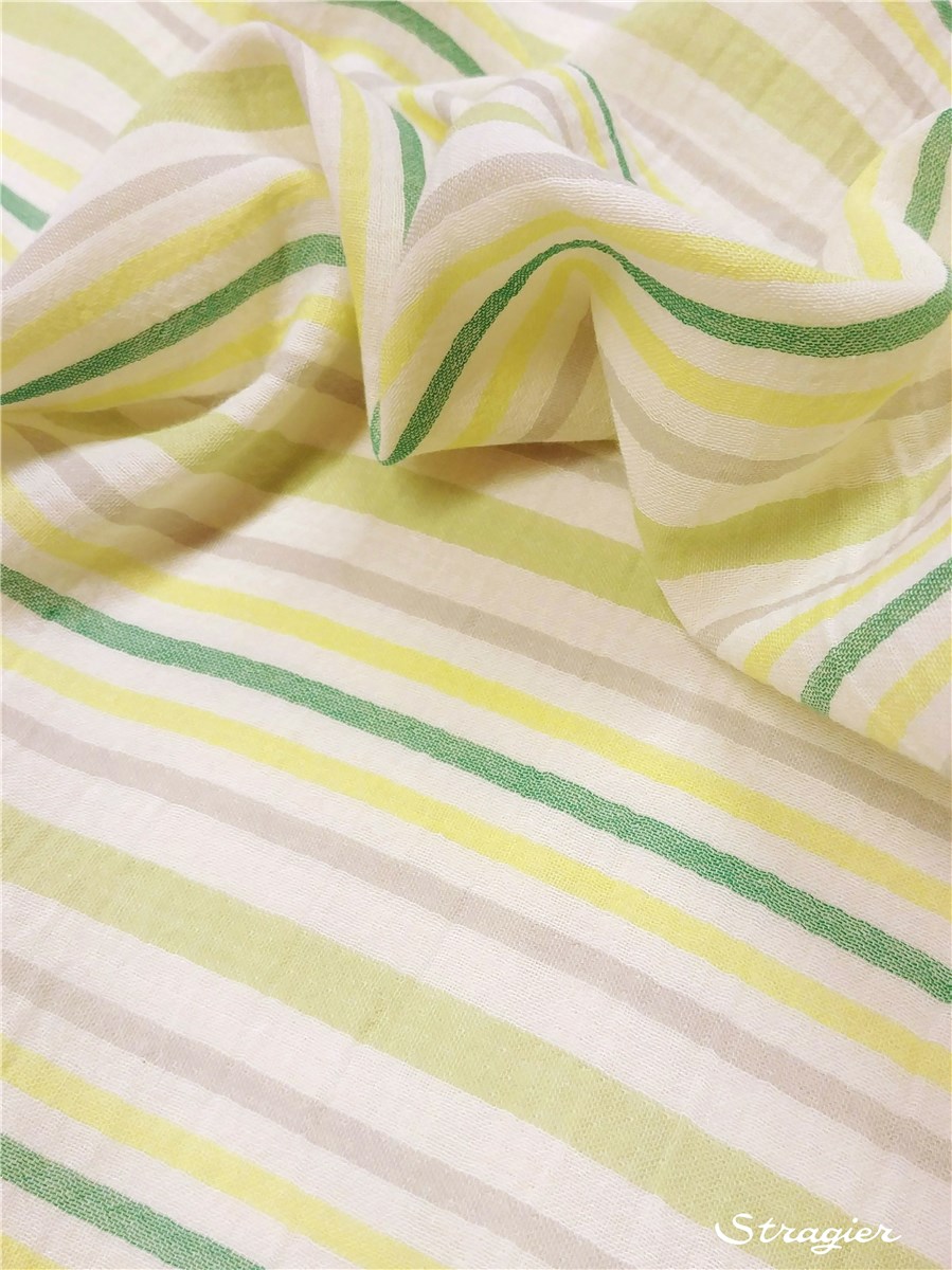 Double Cotton Gauze - Rayures Camaïeu - Cactus and Lemon