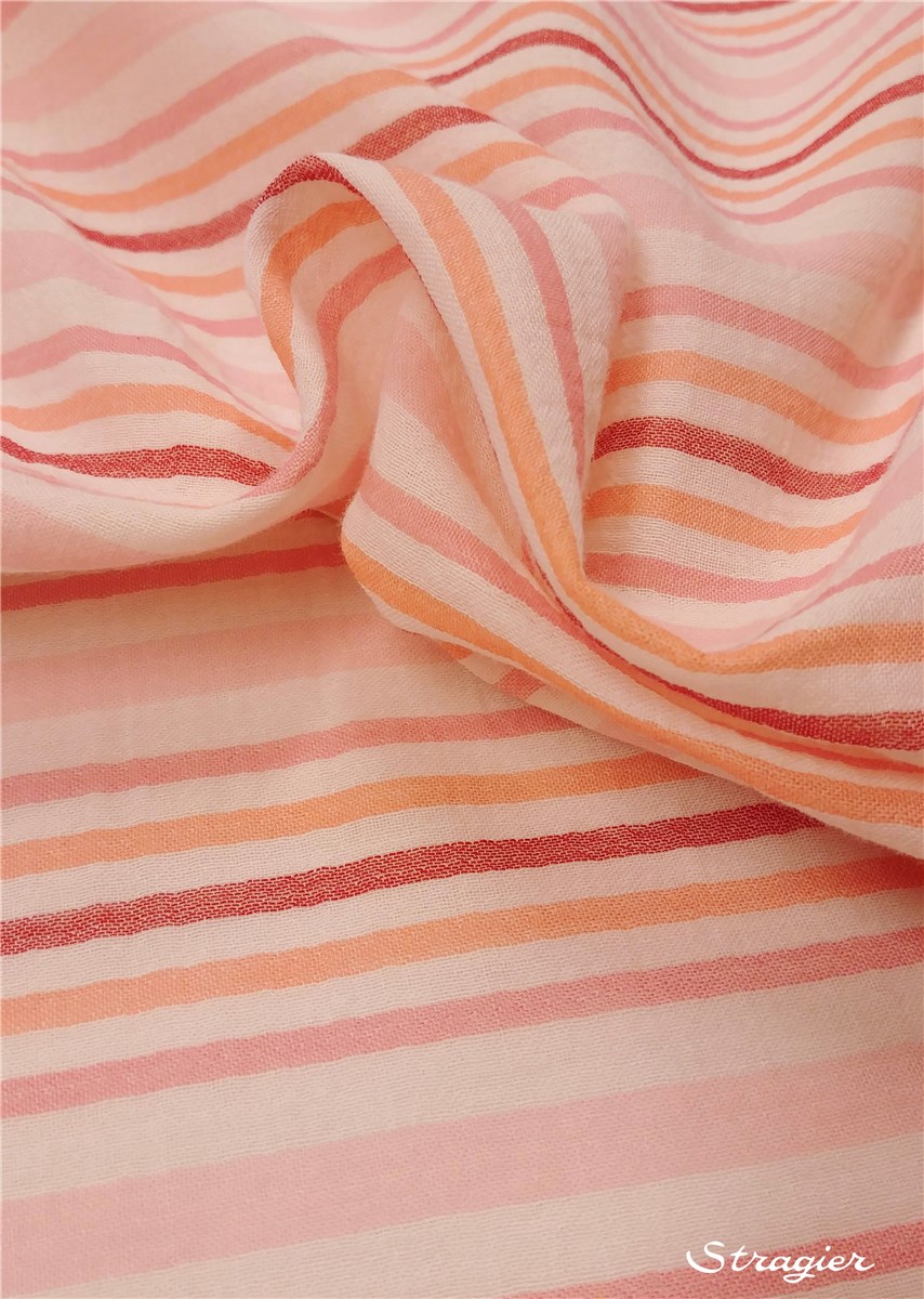 Double Cotton Gauze - Rayures Camaïeu - Fraise et Melon