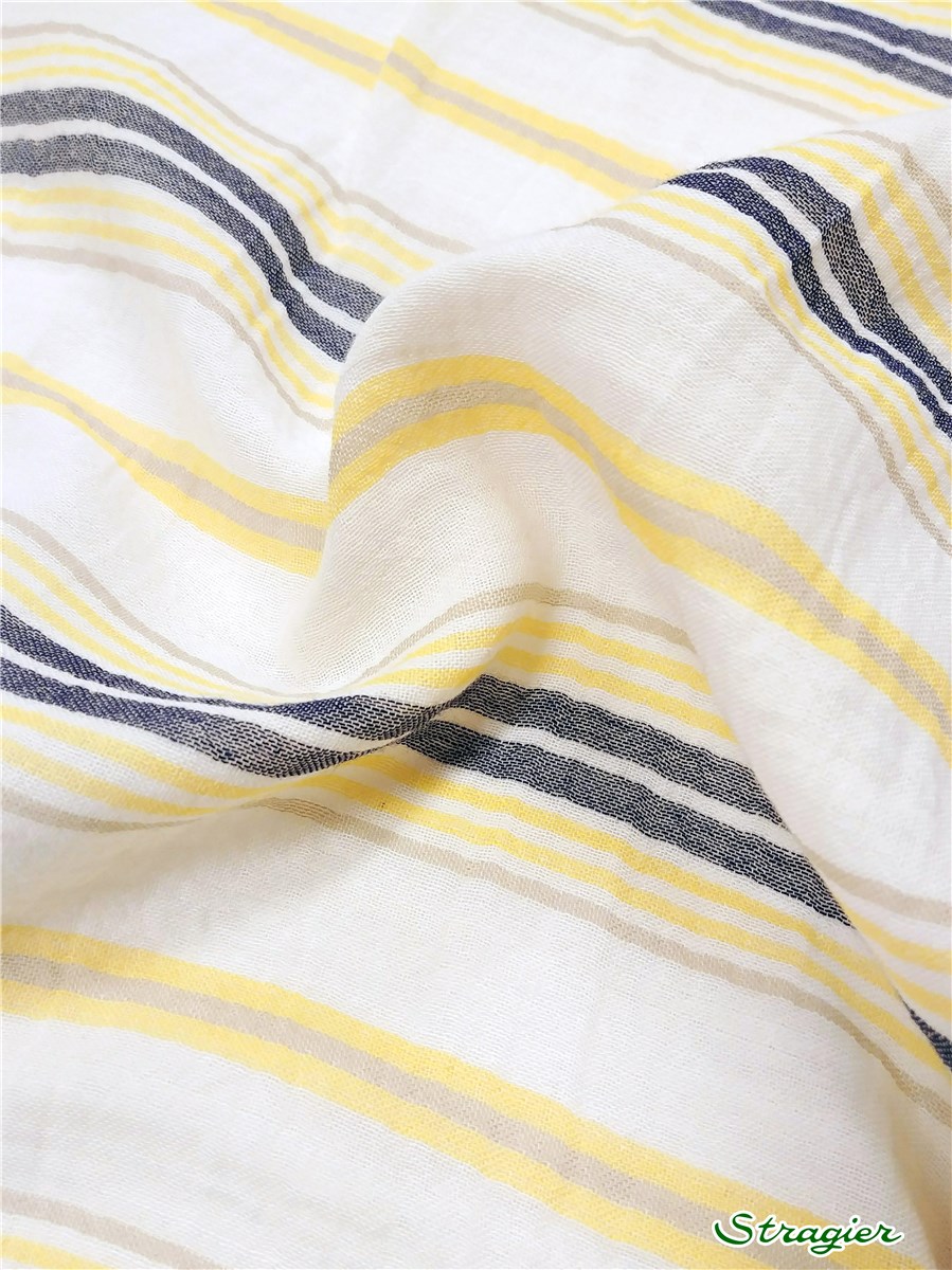 Double Gaze de Coton - Rayures Bayadères - Yellow-Navy 