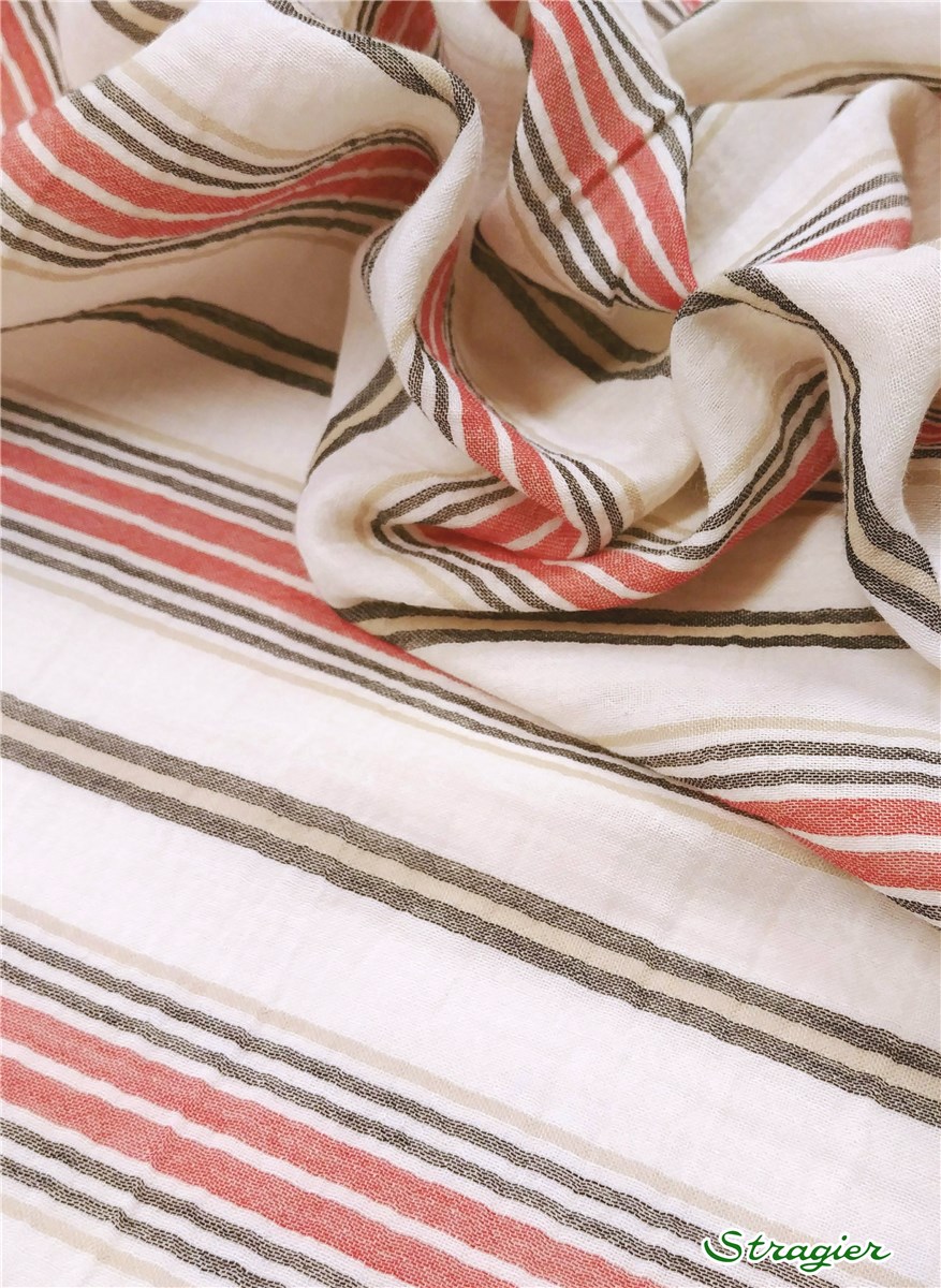 Double Cotton Gauze - Rayures Bayadères - Ruby-Graphite