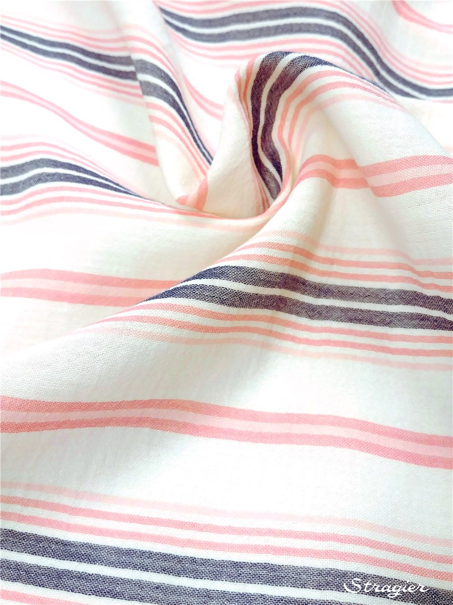 Double Cotton Gauze - Rayures Bayadères - Pink-Blue