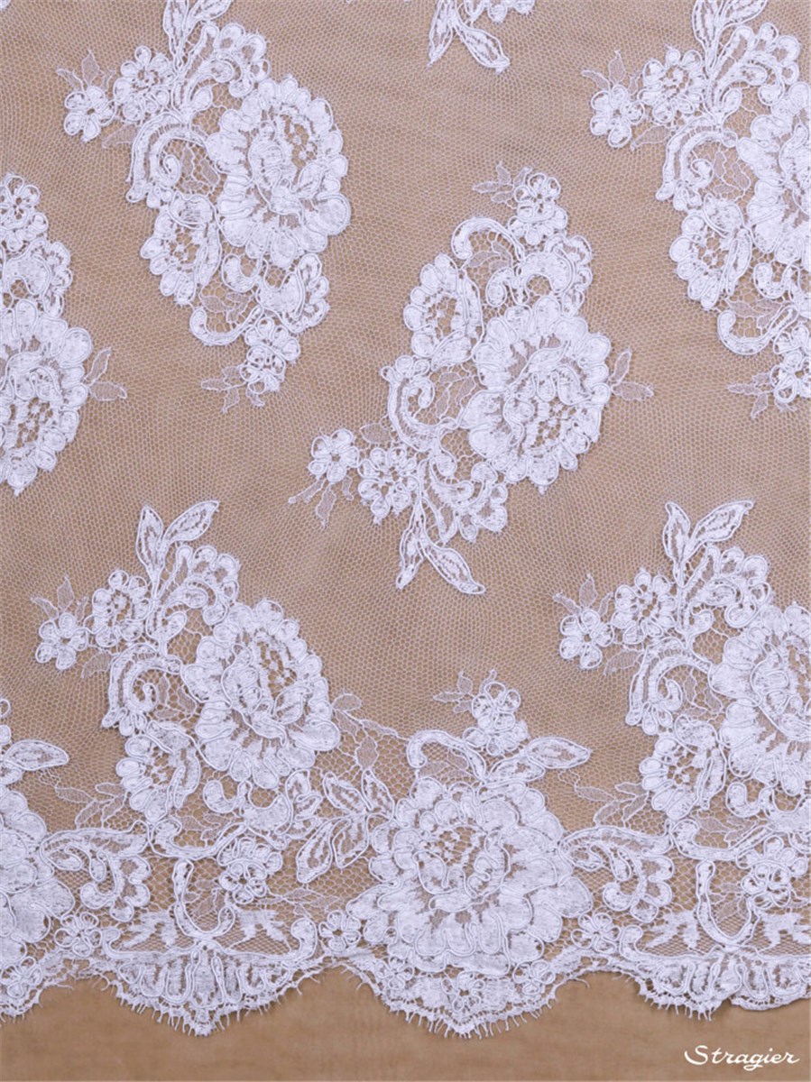 Calais Lace embroidered with a cord underlining - Donnie - Stragier Optical White - 110 cm