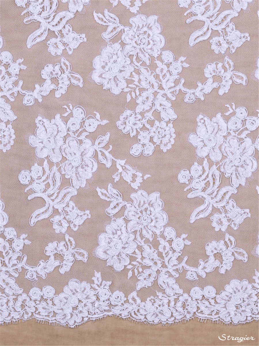 Calais Lace embroidered with a cord underlining - Spirella - Stragier Optical White - 90 cm