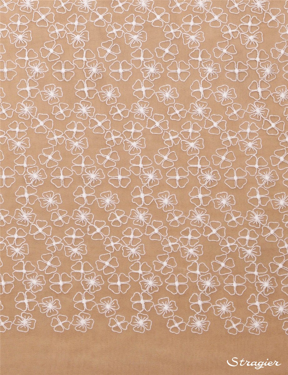 fine Cotton Embroidery on sheer Tulle - Fortunia - Stragier Porcelain - 142 cm