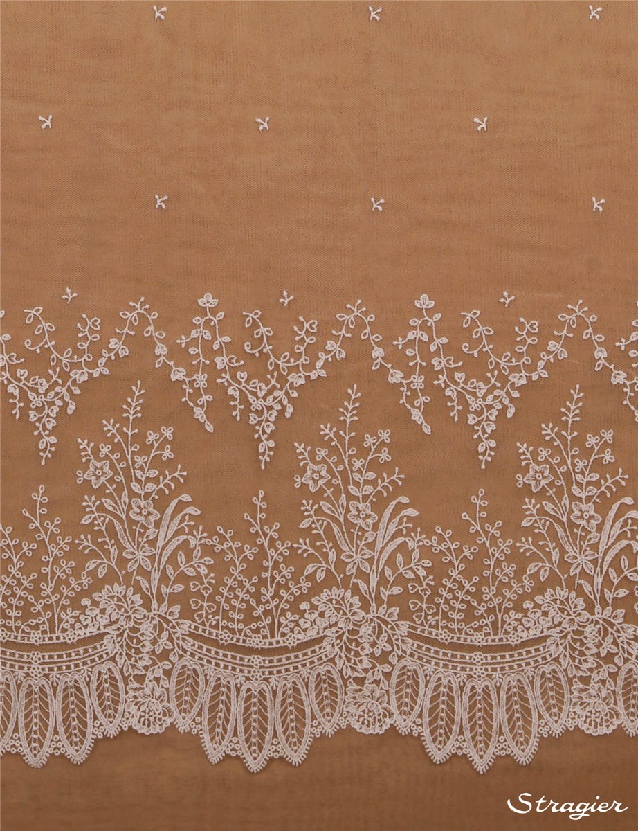 Broderie fine Coton sur Tulle invisible - Idylia - Ivoire clair Stragier - 140 cm