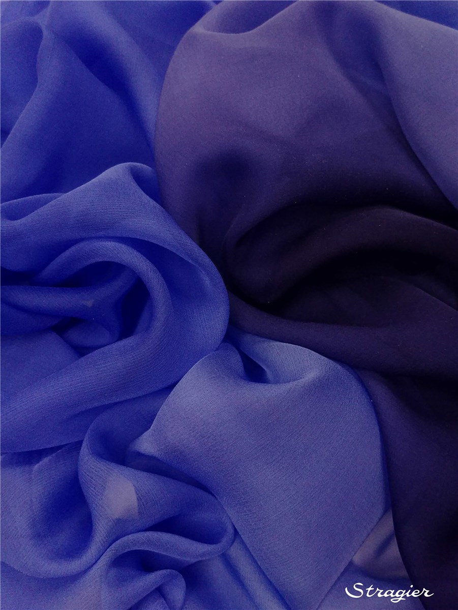 Mousseline de Soie - Ombré - Bleu foncé-Tahiti - 115 cm