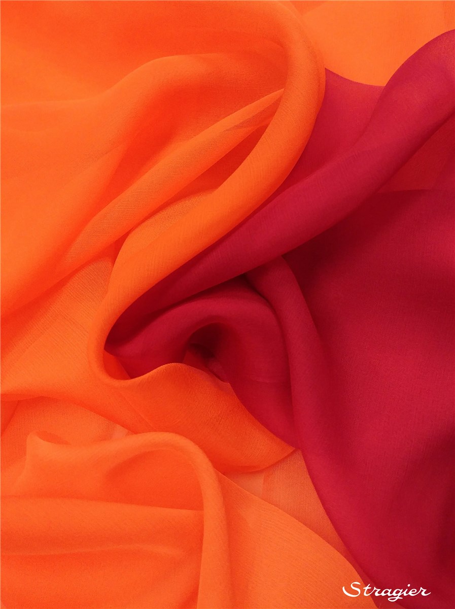 Mousseline de Soie - Ombré - Framboise-Abricot - 115 cm