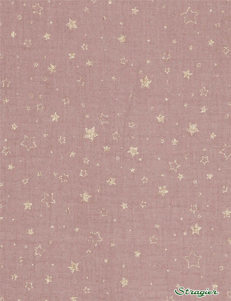 Double Cotton Gauze - Etoiles - Orchidée givrée-Or