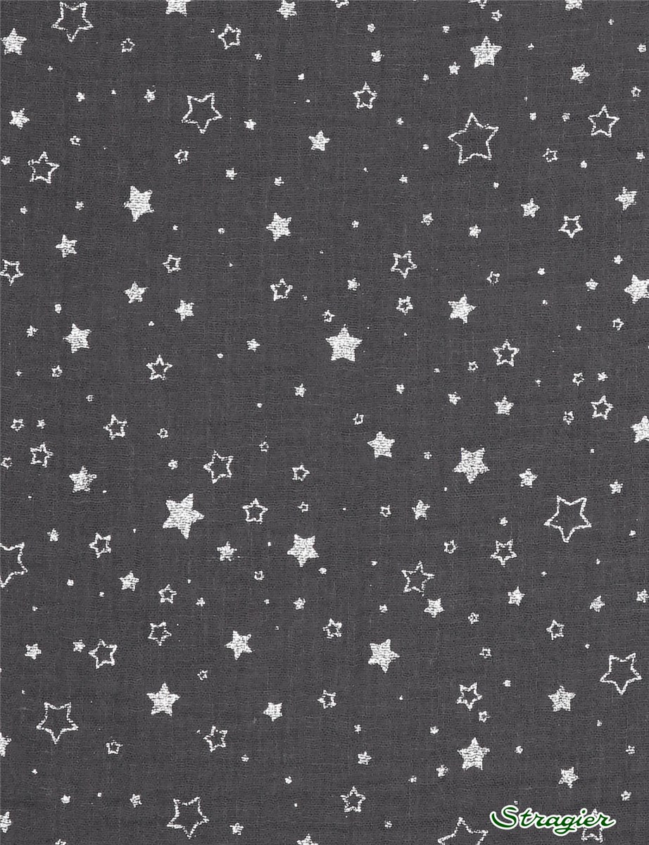 Double Gaze de Coton - Etoiles - Graphite-Argent 