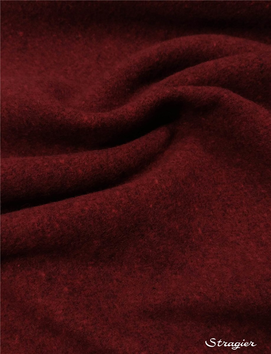 Laine Velours Manteau - uni - Rouge foncé chiné