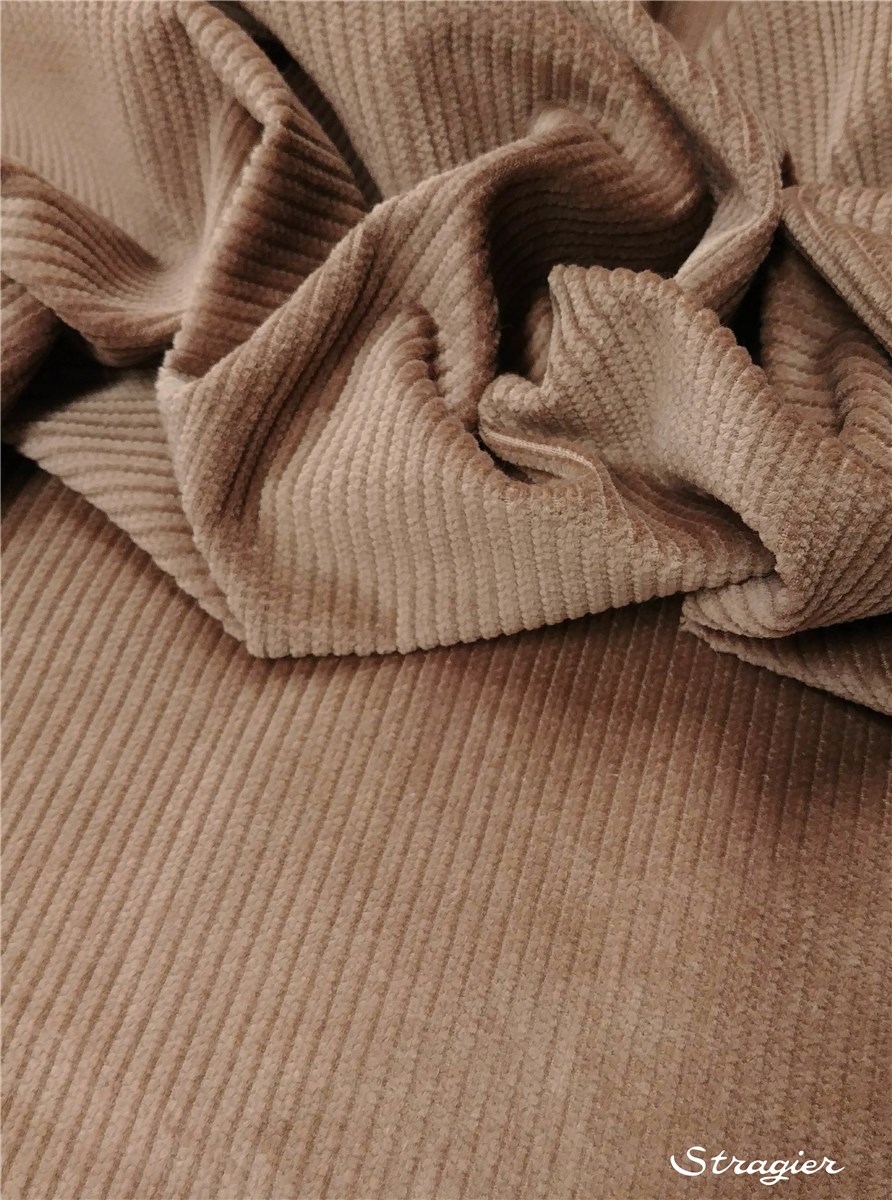 Velours côtelé STRETCH 8W-côte 3mm - uni - Marron glacé