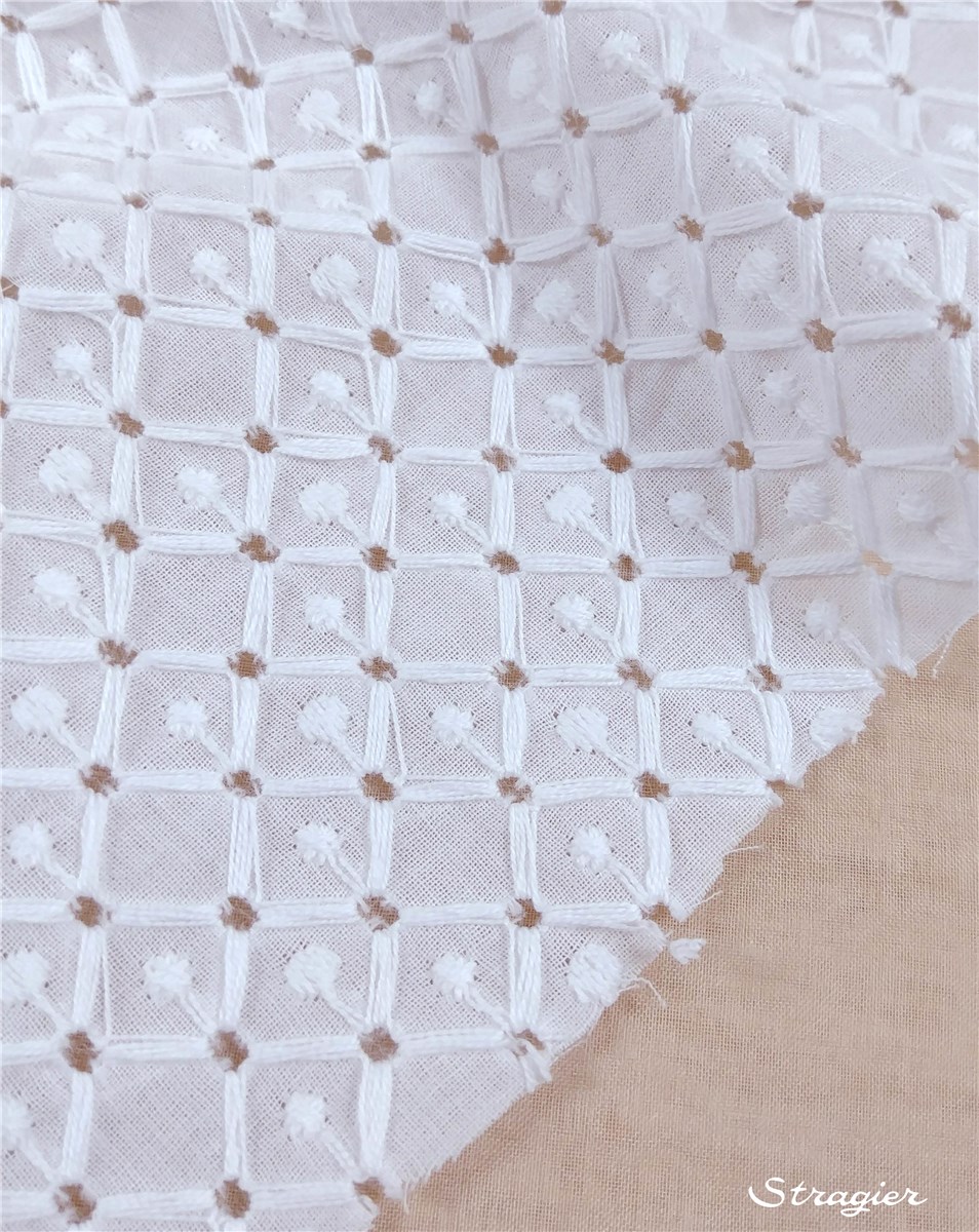 Eyelet Embroidery Cotton Lace Fabric - Scaliane - Stragier Optical White