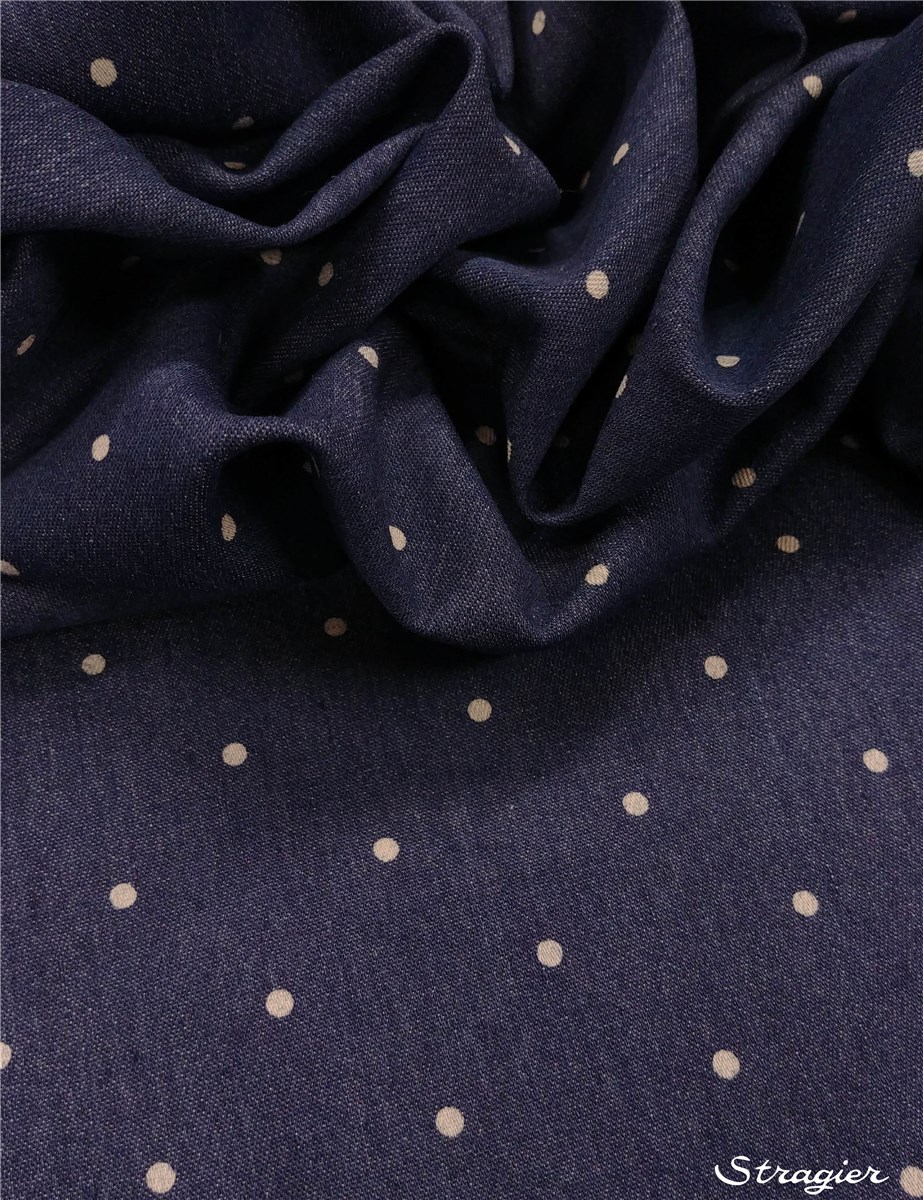 Denim Fabric - stretch - Pois 3mm - 1