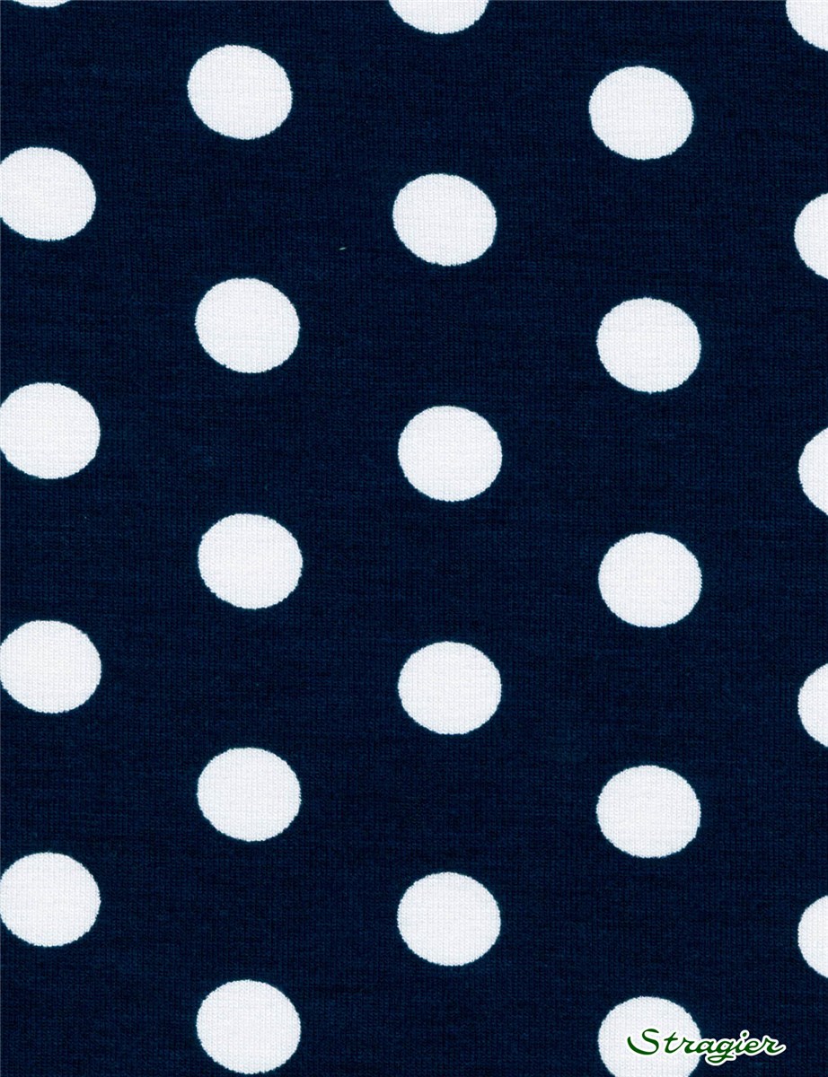 Jersey Viscose Stretch - Pois 12 mm - Marine-Blanc 