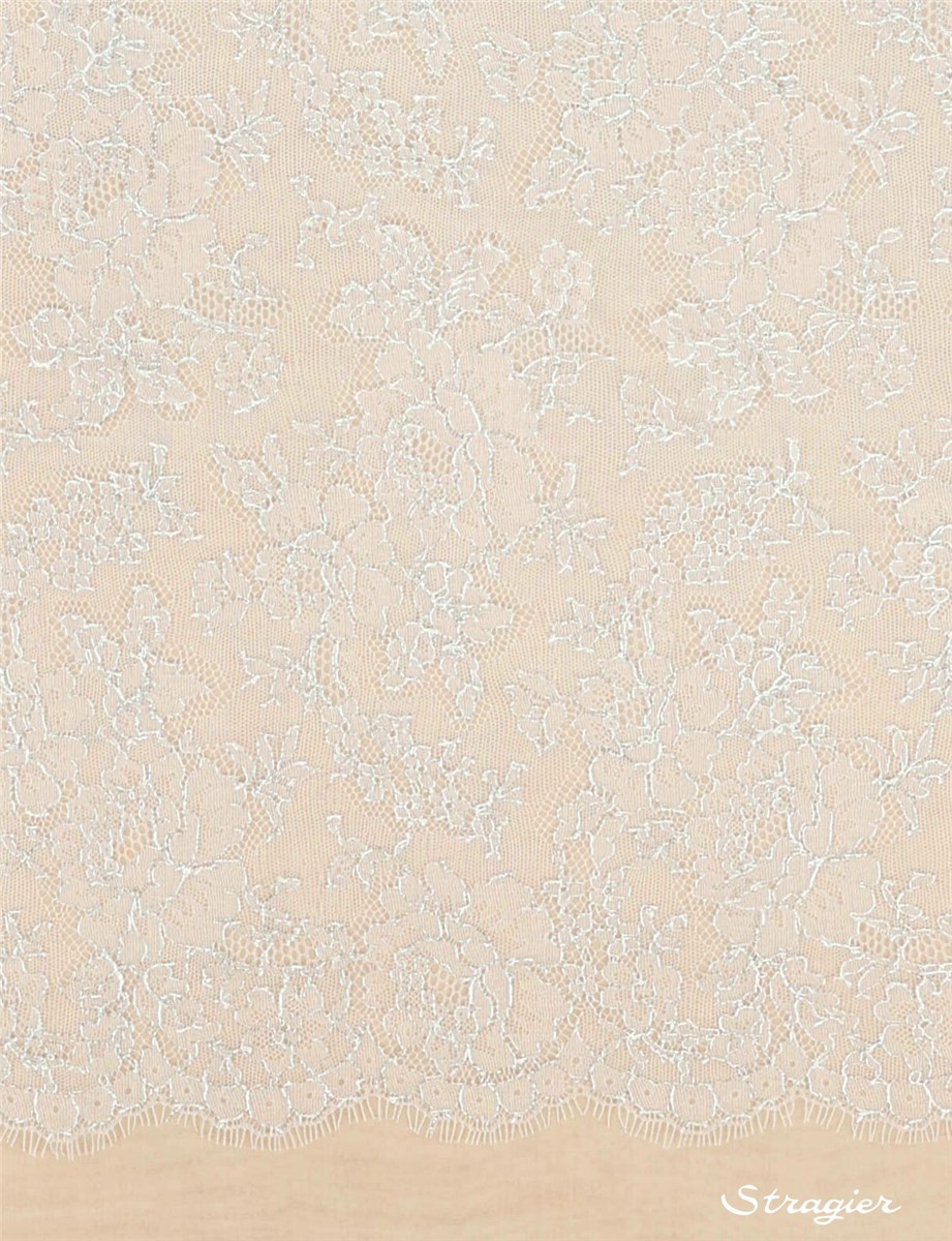 Dentelle Chantilly soulignée Laminette - Estebelle - Ivoire clair nacré - 110 cm