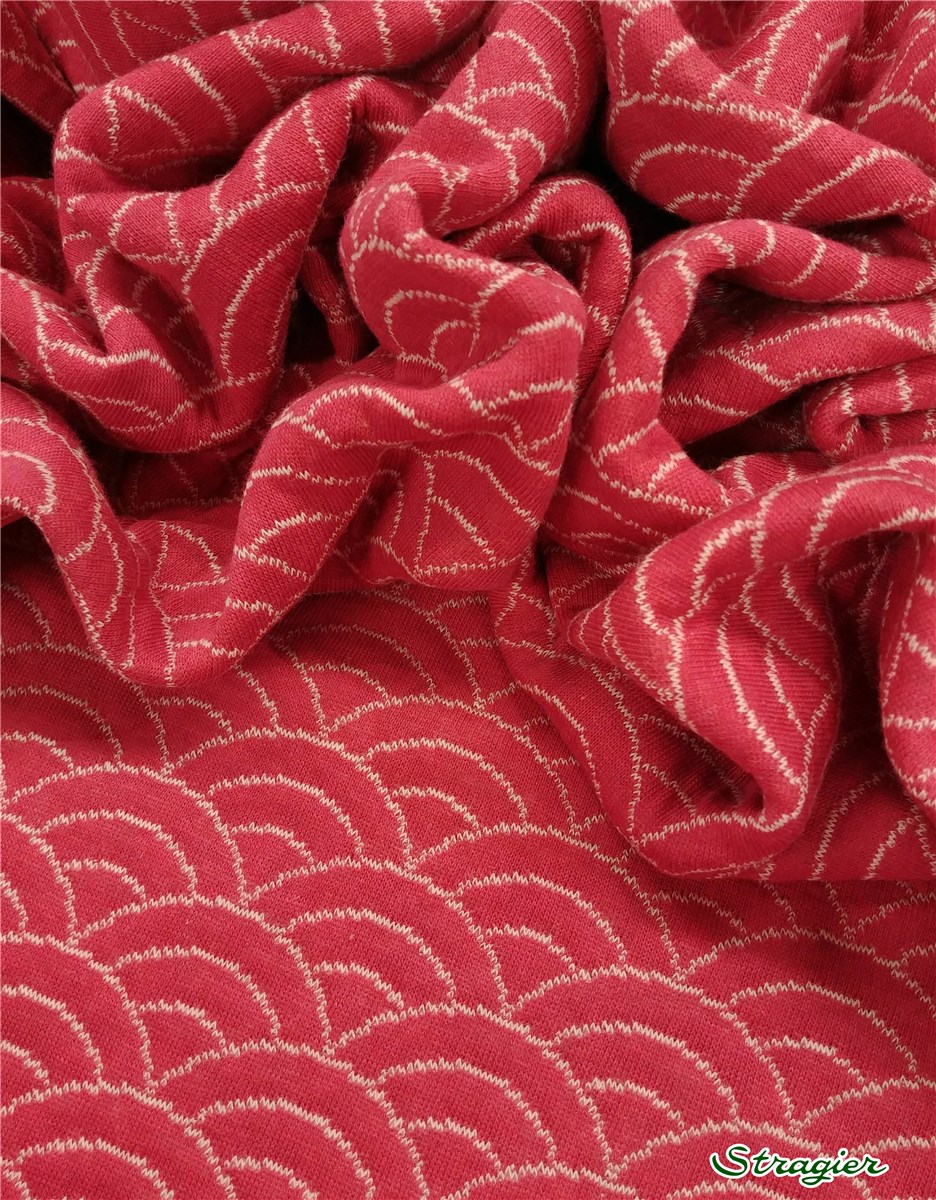 Jersey Matelassé pur Coton BIO - Seigaiha - Framboise-Porcelaine