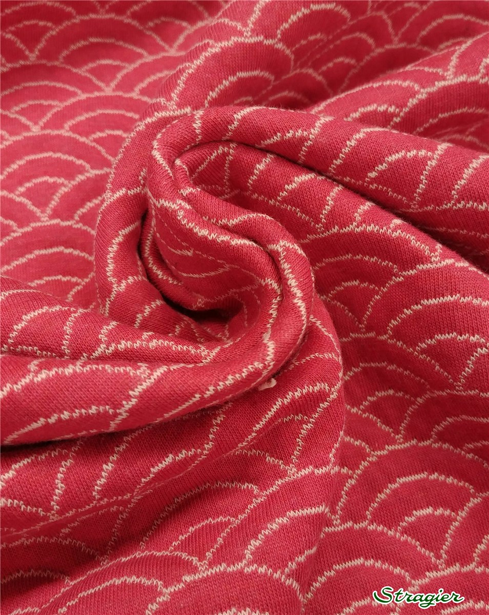 Pure Organic Cotton Quilted Jersey - Seigaiha - Framboise-Porcelaine