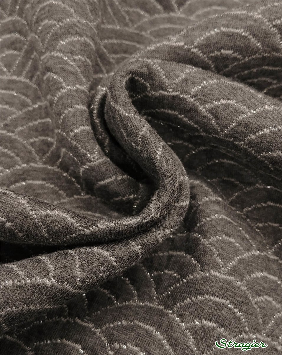 Jersey Matelassé pur Coton BIO - Seigaiha - Graphite-Argent 