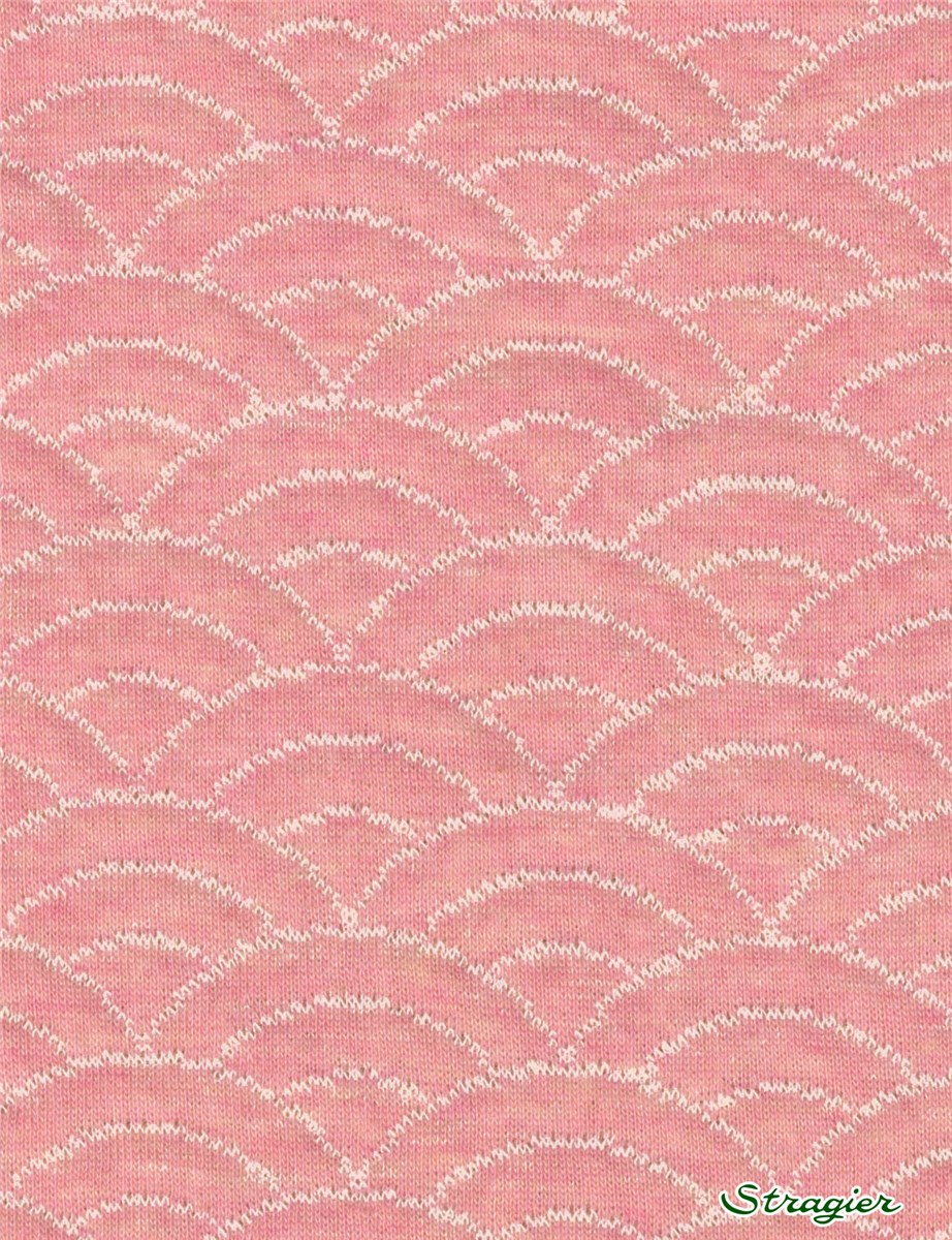 Jersey Matelassé pur Coton BIO - Seigaiha - Rose chiné-Blanc