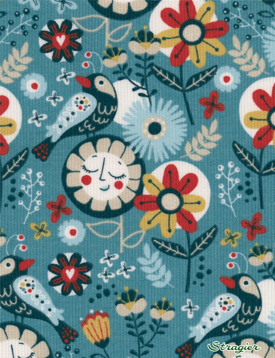 Velours milleraies - Aurore - Bleu Menthe 