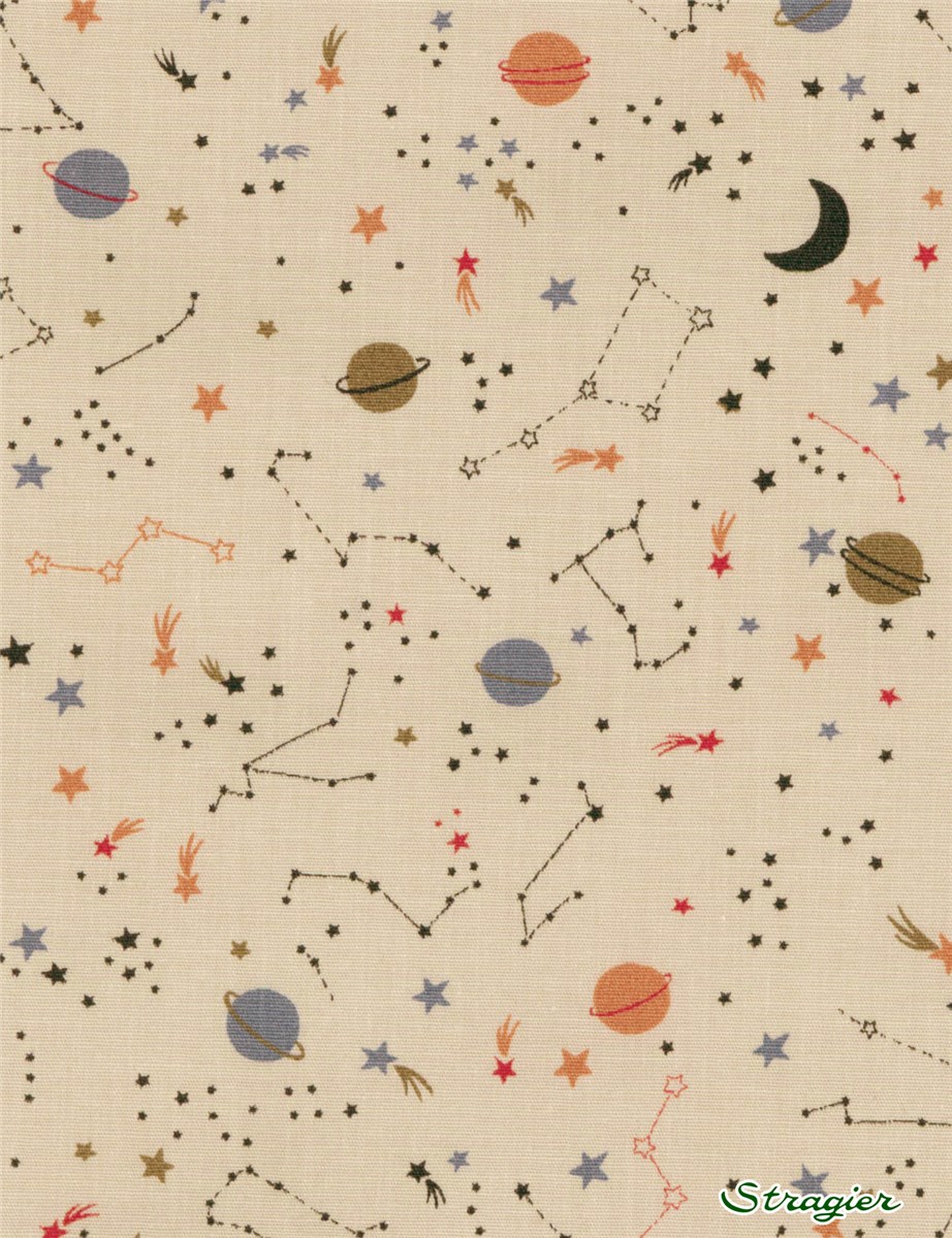 Popeline de Coton stretch - Constellatio - Mastic-Cuivre 