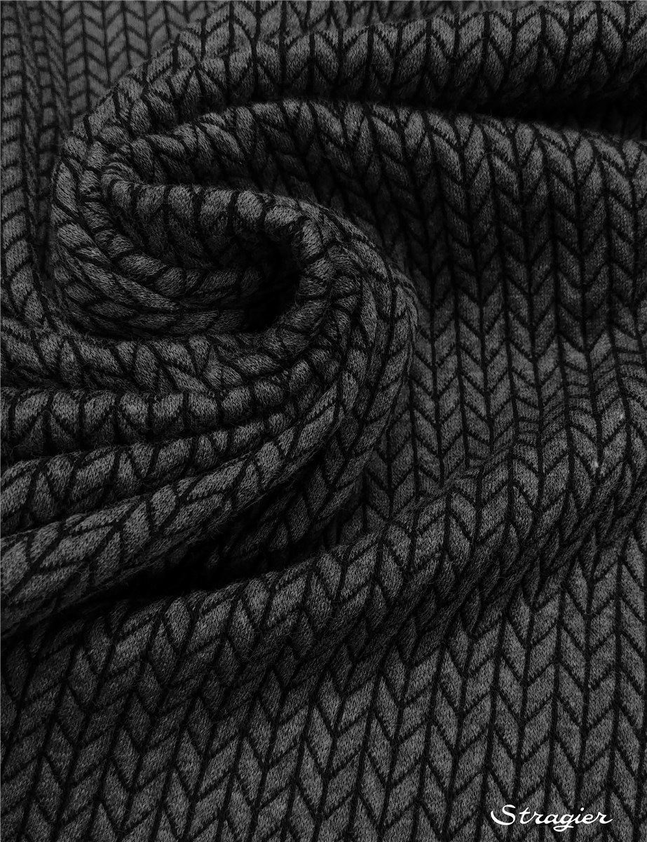 Jersey Jacquard Coton BIO - Stretch - Big Knit - Graphite-Noir 