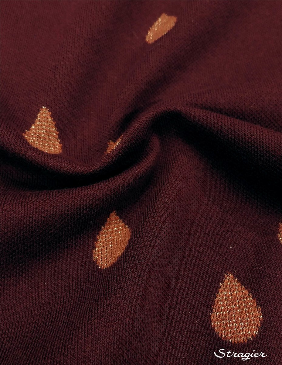 Jersey Jacquard Coton BIO - Glam Drops - Bordeaux-Cuivre 