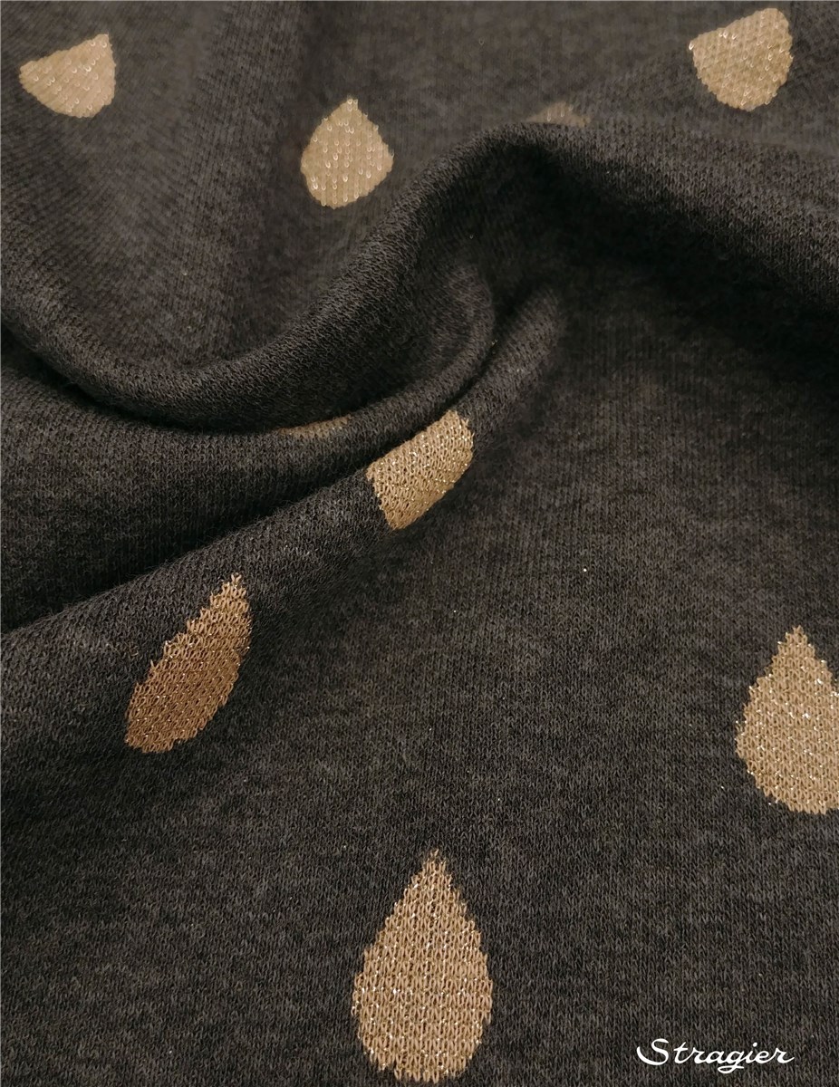 Jersey Jacquard Coton BIO - Glam Drops - Graphite-Or 