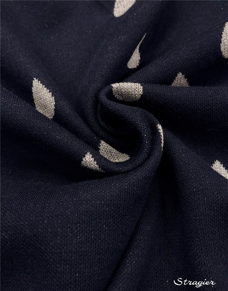 Jersey Jacquard Coton BIO - Glam Drops - Marine-Argent 